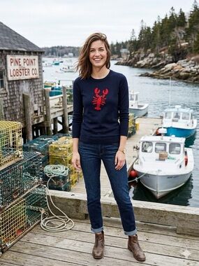 J. Crew Navy Knit 100% Cotton Crewneck Lobster Sweater XS